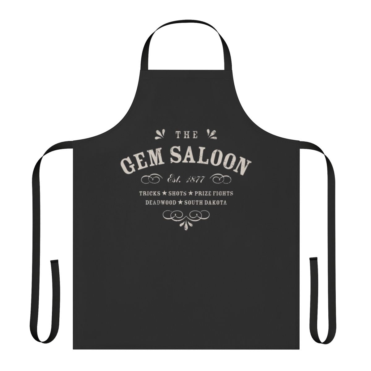 Rustic Deadwood-Inspired Cowboy Apron with Vintage Typography and Western-Themed Design