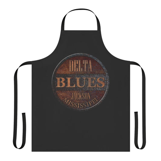 Rustic, distressed-looking apron featuring a delta blues music and Americana-inspired design
