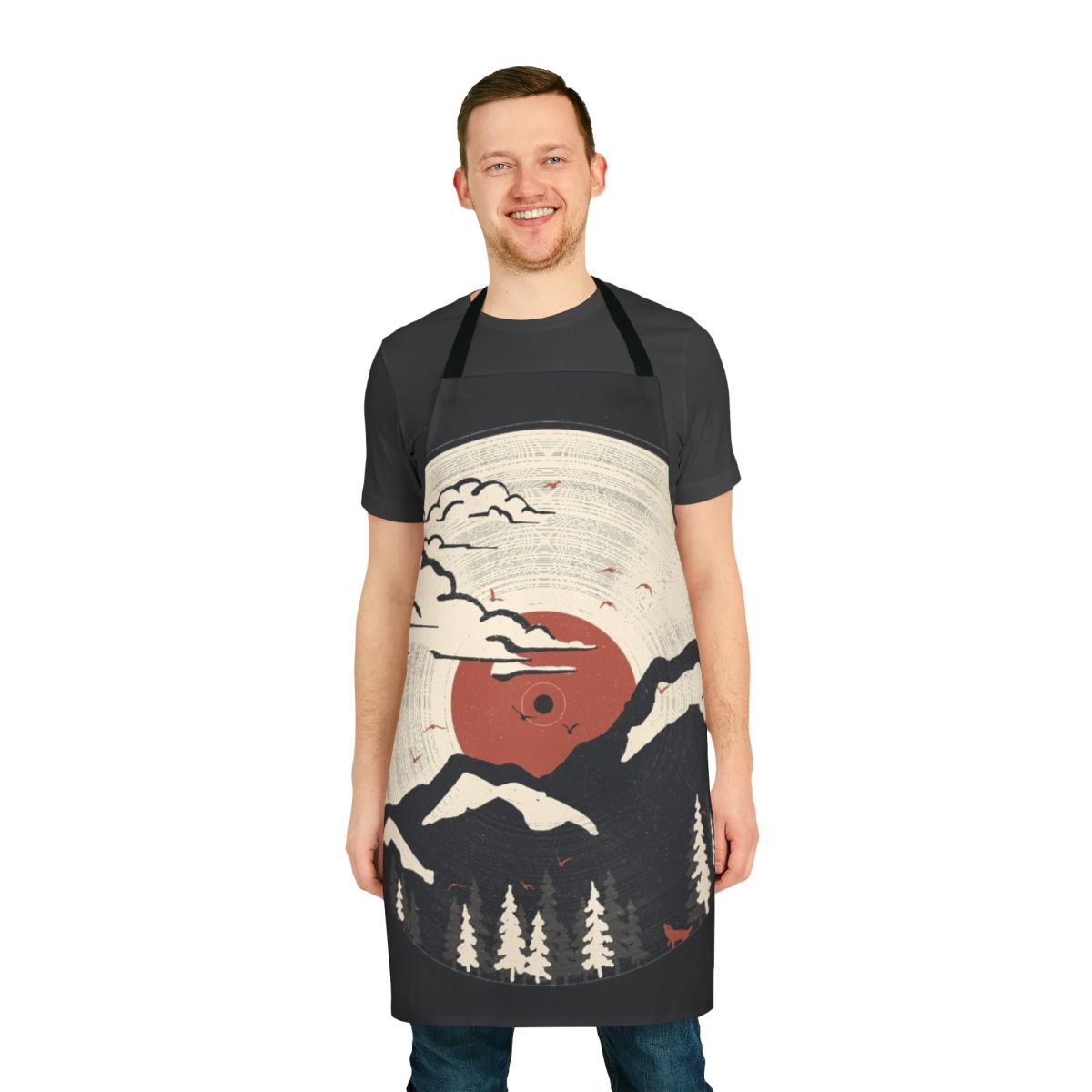 Rustic mountain-themed apron with nature and wildlife imagery