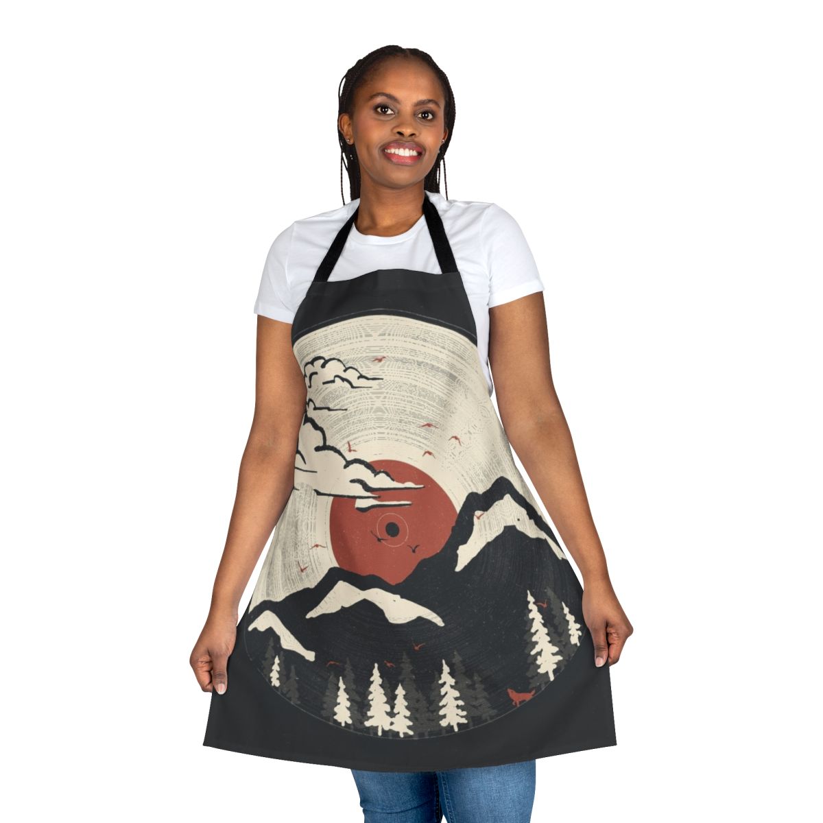 Rustic mountain-themed apron with nature and wildlife imagery