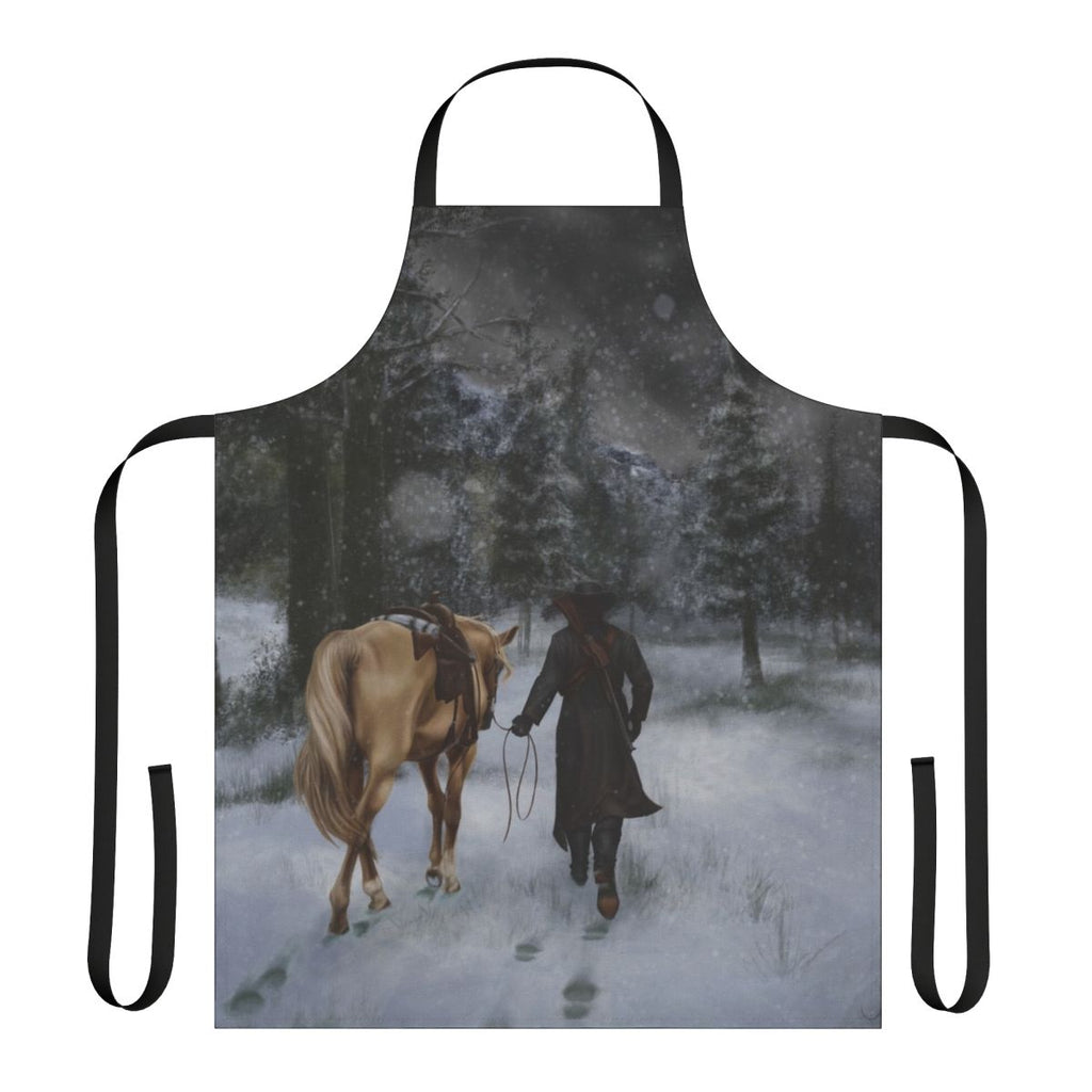 Red Western-style apron with Palomino horse and Tall Trees design