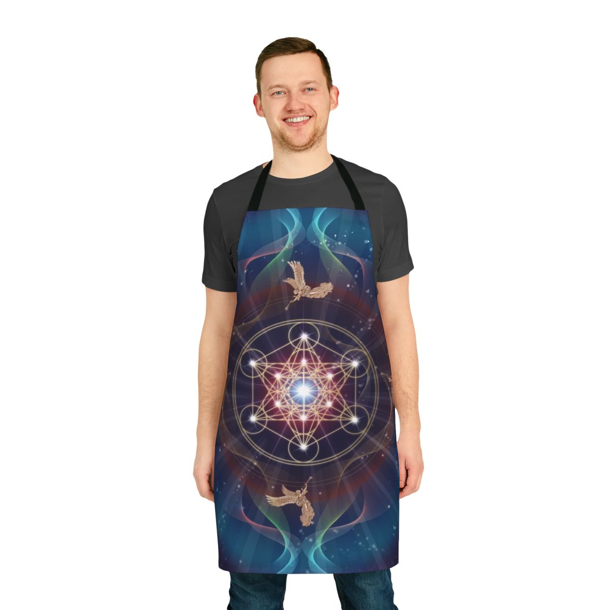Apron featuring a Metatron's Cube and Merkaba sacred geometry design