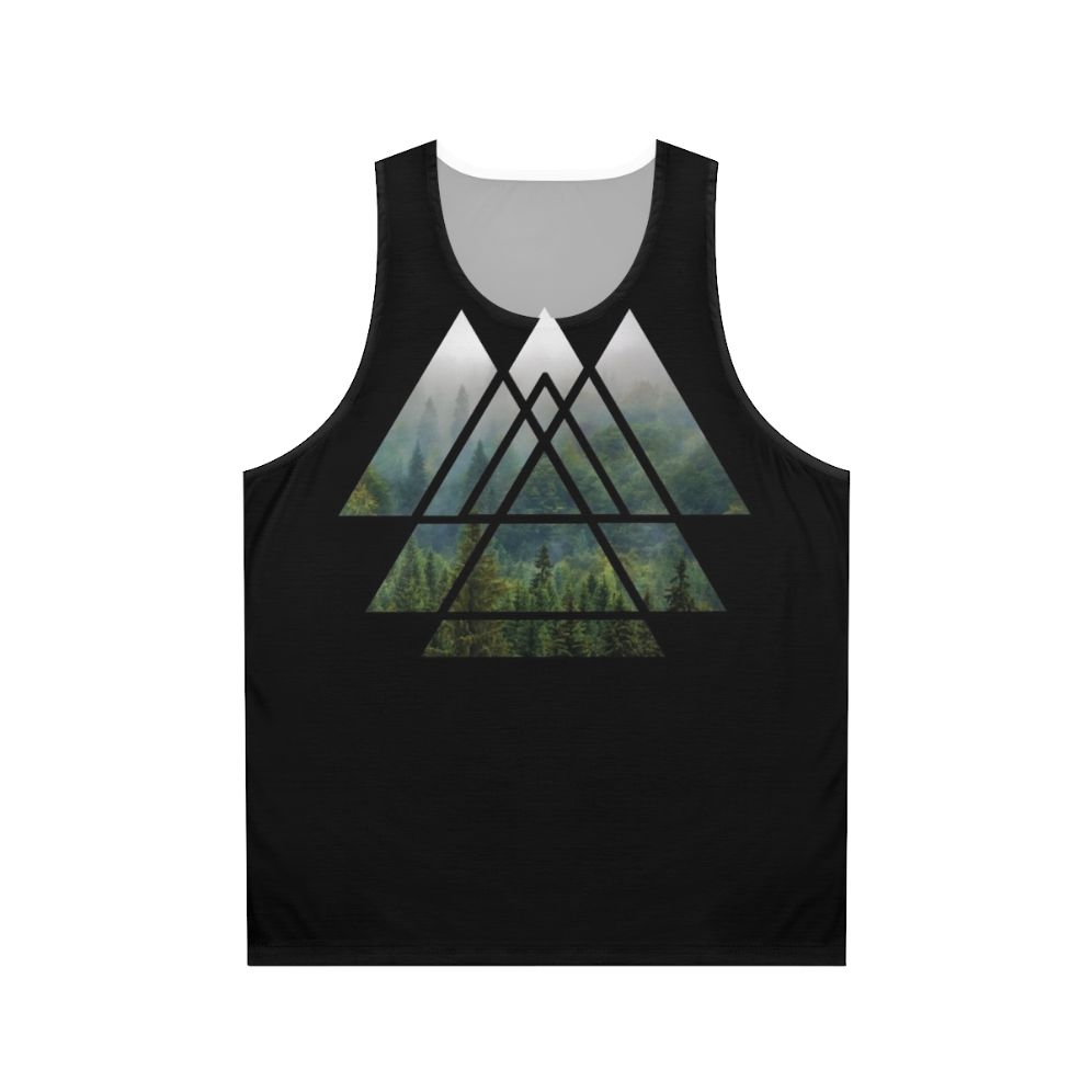 Sacred geometry triangles misty forest unisex tank top