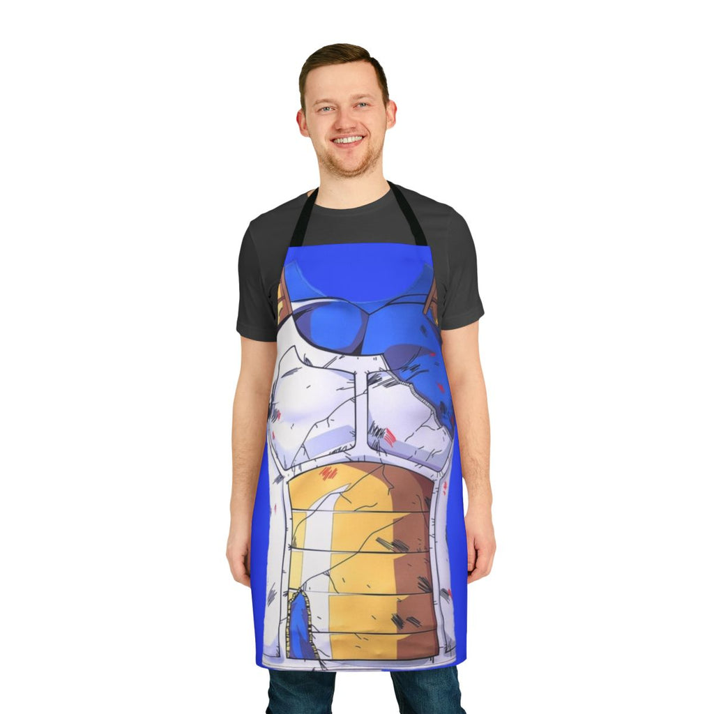 Saiyan armor-inspired apron with Vegeta fan art design