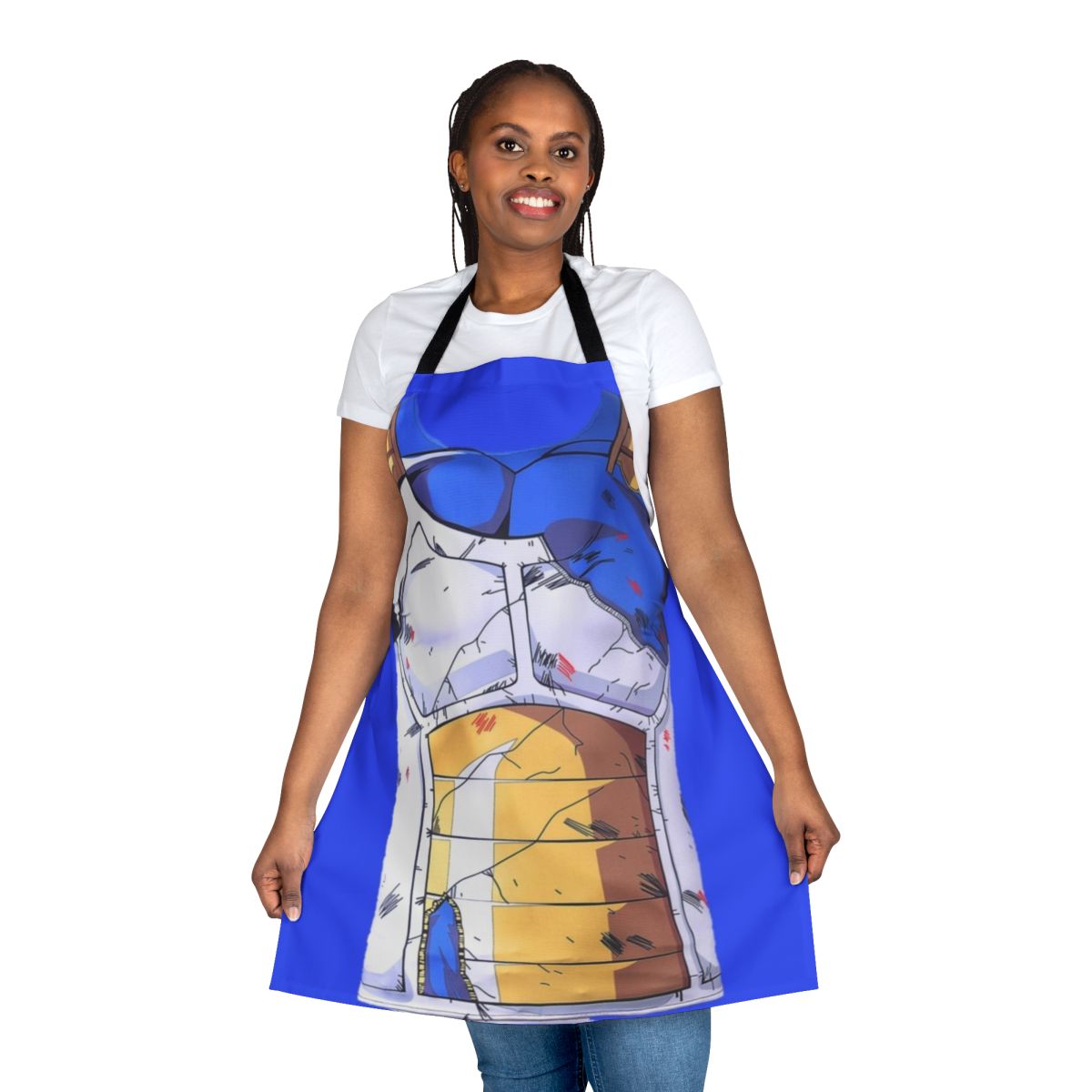 Saiyan armor-inspired apron with Vegeta fan art design