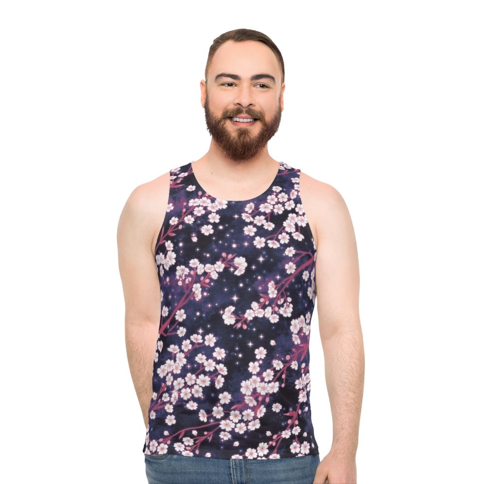 Sakura Galaxy Unisex Tank Top with Celestial Floral Design