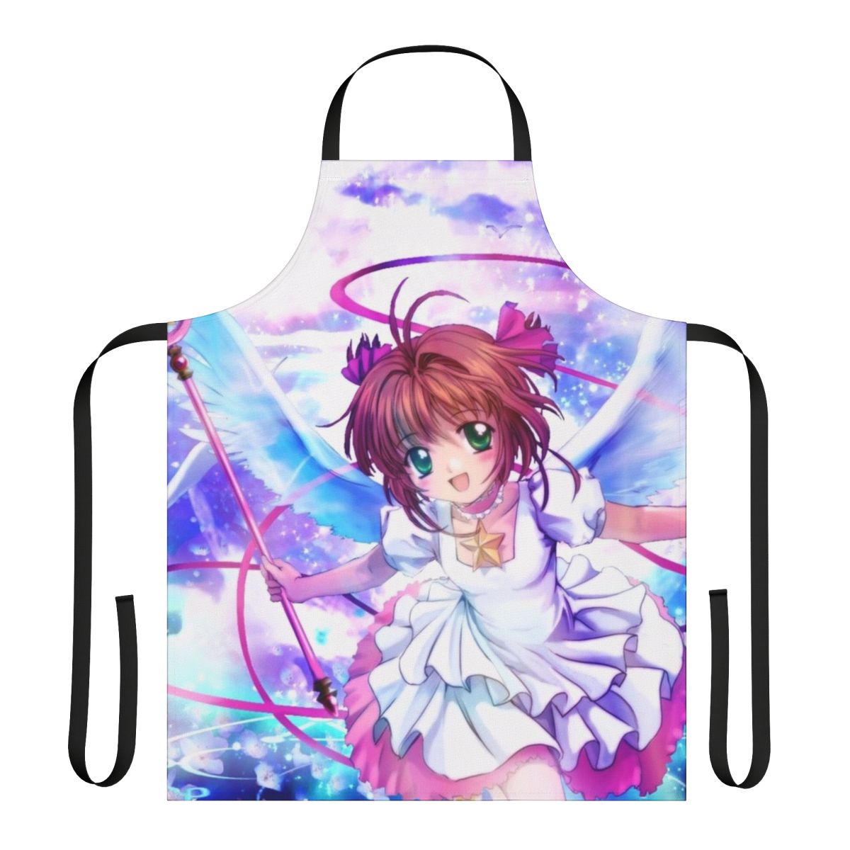 Vibrant sakura-inspired apron featuring iconic anime and manga characters