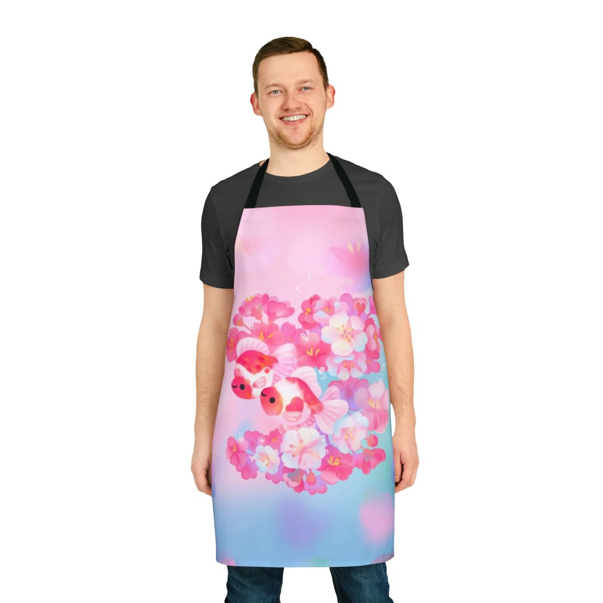 Sakura Ryukin inspired apron with a watercolor floral design