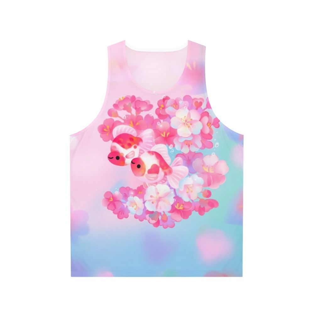 Sakura Ryukin Unisex Tank Top with Watercolor Goldfish Design