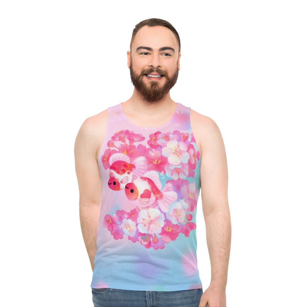 Sakura Ryukin Unisex Tank Top with Watercolor Goldfish Design