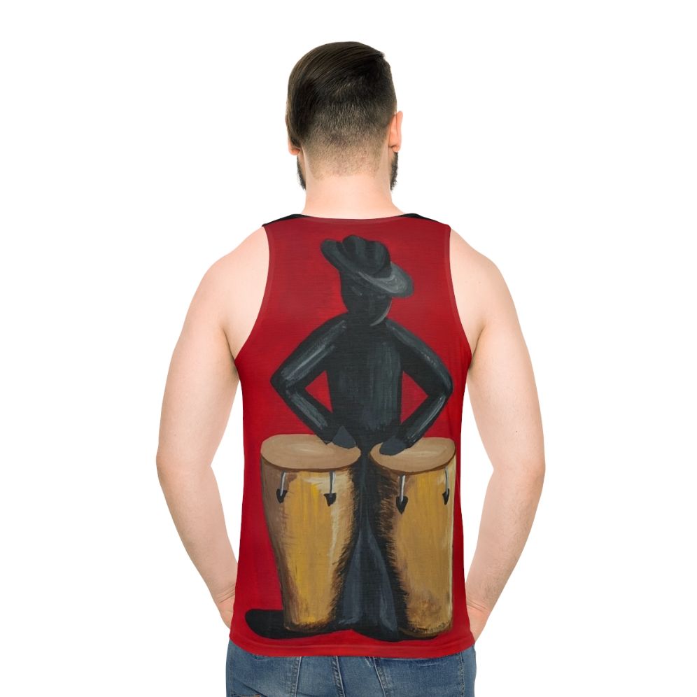 Unisex tank top featuring salsa music art and a conga player
