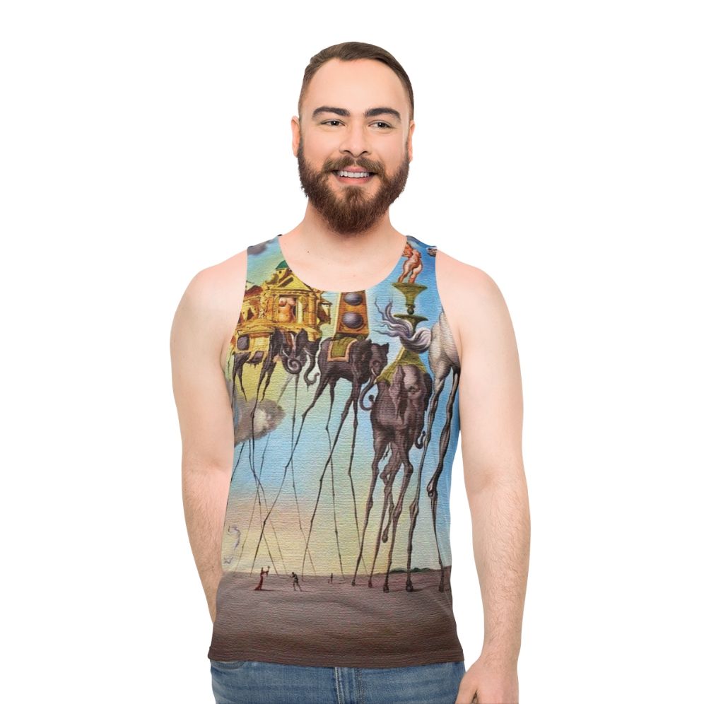 Unisex tank top with Salvador Dali's surrealist painting 'The Temptation of St. Anthony'