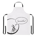 A high-quality apron featuring a Samantha-inspired Frozen design with Elsa, Anna, Olaf, and snowflakes.