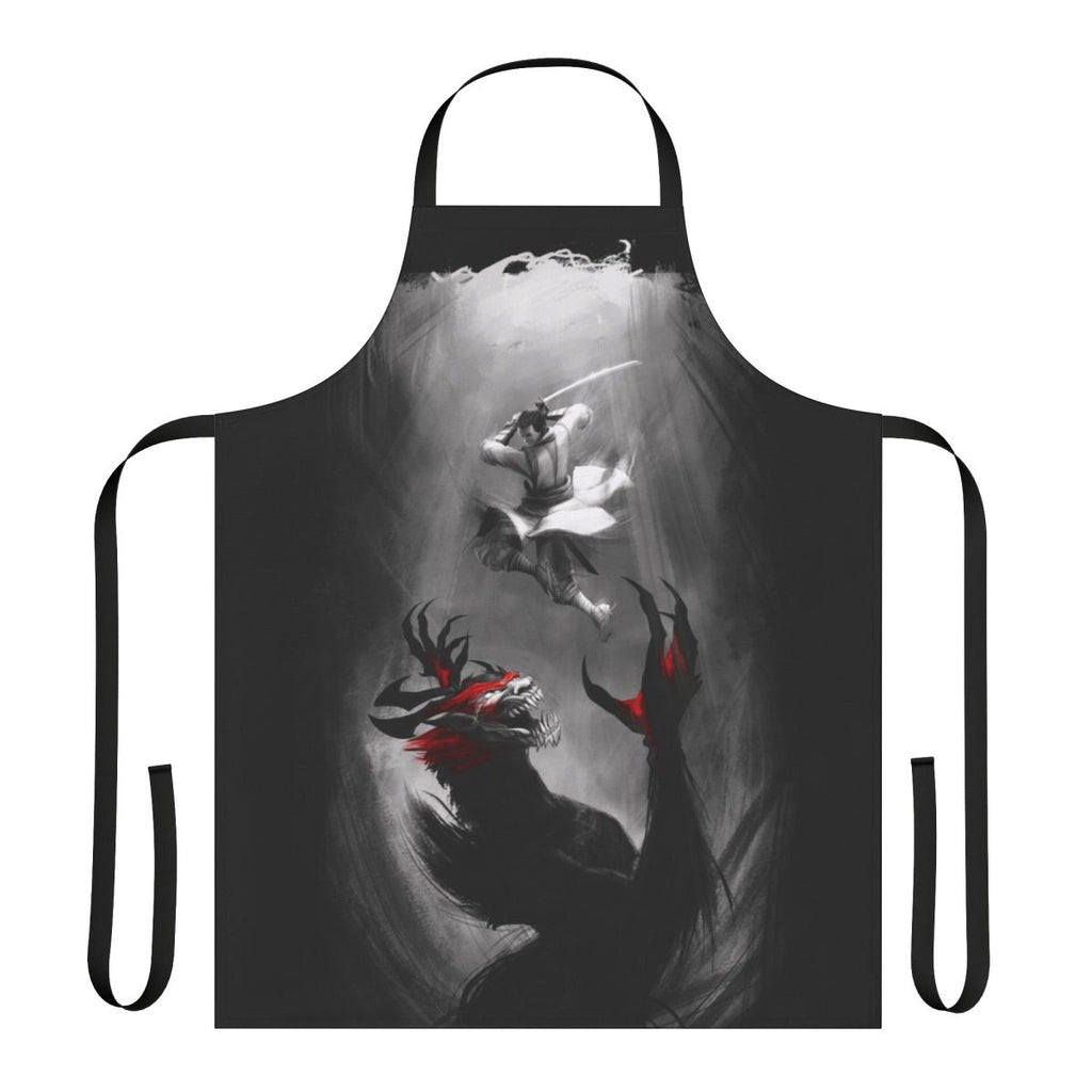 Samurai-inspired apron featuring a dramatic battle scene