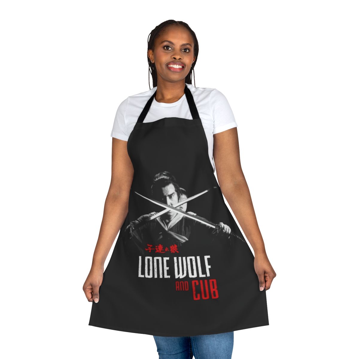 Samurai inspired apron featuring the iconic Lone Wolf and Cub manga and film design