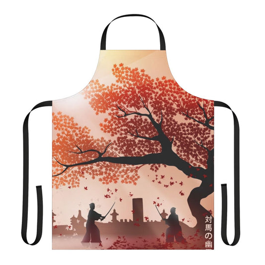 Samurai-inspired apron featuring the landscape of Tsushima Island and the protagonist Jin Sakai from the video game "Ghost of Tsushima"