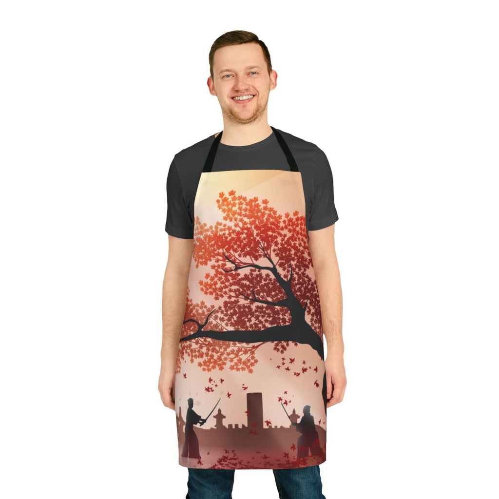 Samurai-inspired apron featuring the landscape of Tsushima Island and the protagonist Jin Sakai from the video game "Ghost of Tsushima"