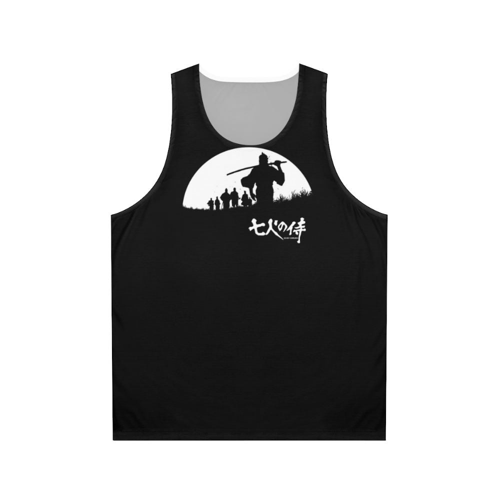 Samurai silhouette under the moonlight on a unisex tank top