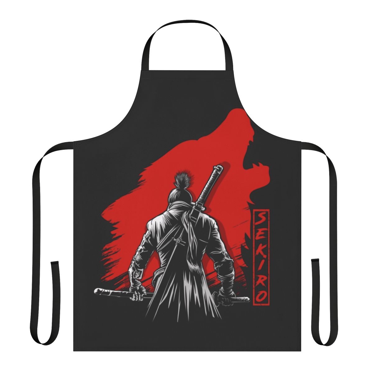 Samurai wolf themed one-armed apron for cooking and grilling