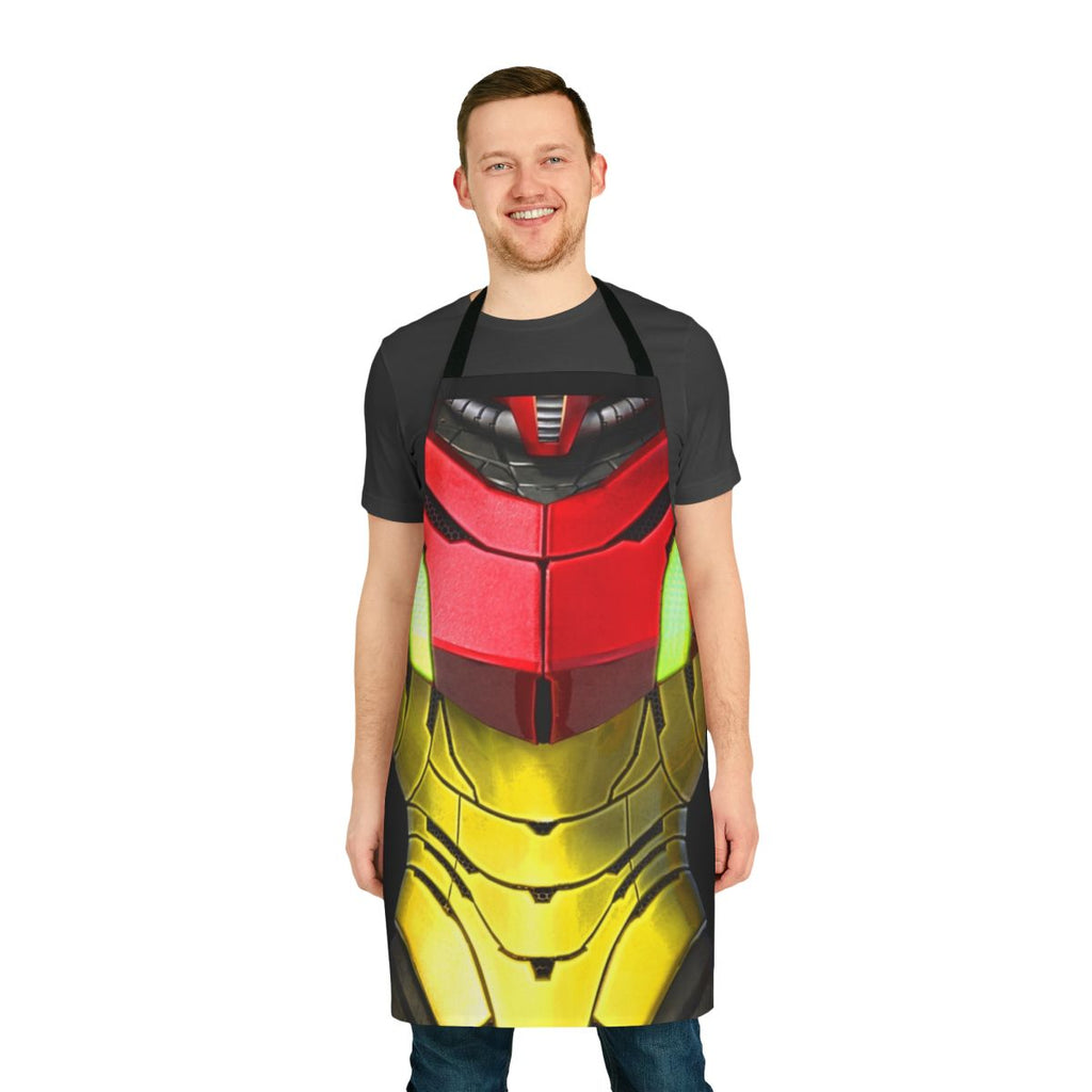 Samus Aran-inspired Varia Suit apron with gaming and sci-fi motifs