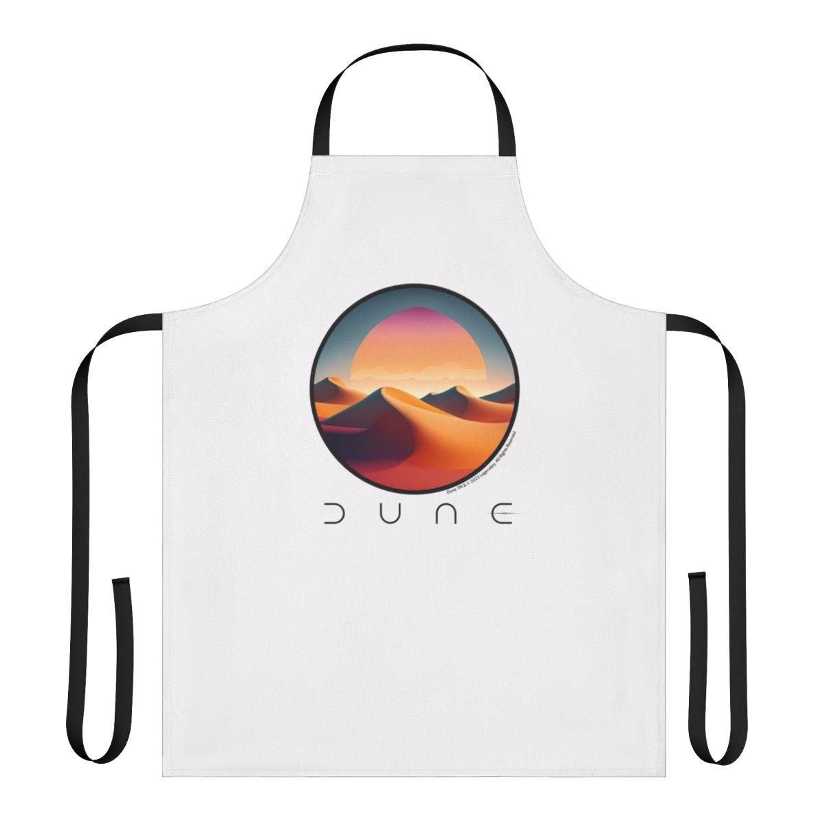 An apron featuring a graphic design inspired by the sandy desert landscapes of the Dune universe.