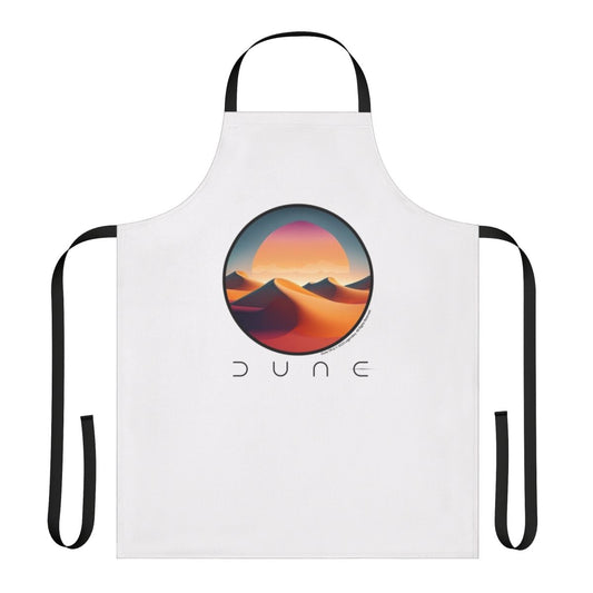 An apron featuring a graphic design inspired by the sandy desert landscapes of the Dune universe.