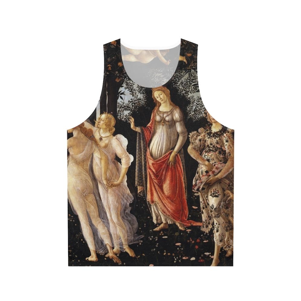 Sandro Botticelli's Primavera painting on a unisex tank top