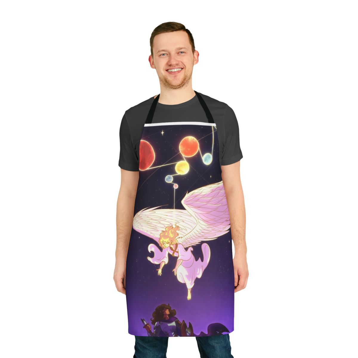 Sarcastic apron with "God from the Machine" illustration