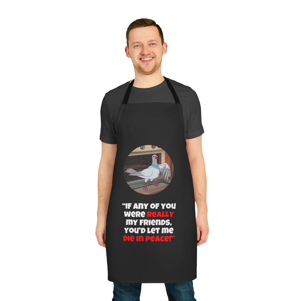 Sarcastic 'Let Me Die in Peace' Apron with Pigeon and Meme Design