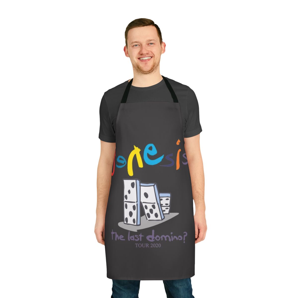 Sarcastic 'The Last Domino' music-themed apron featuring band references