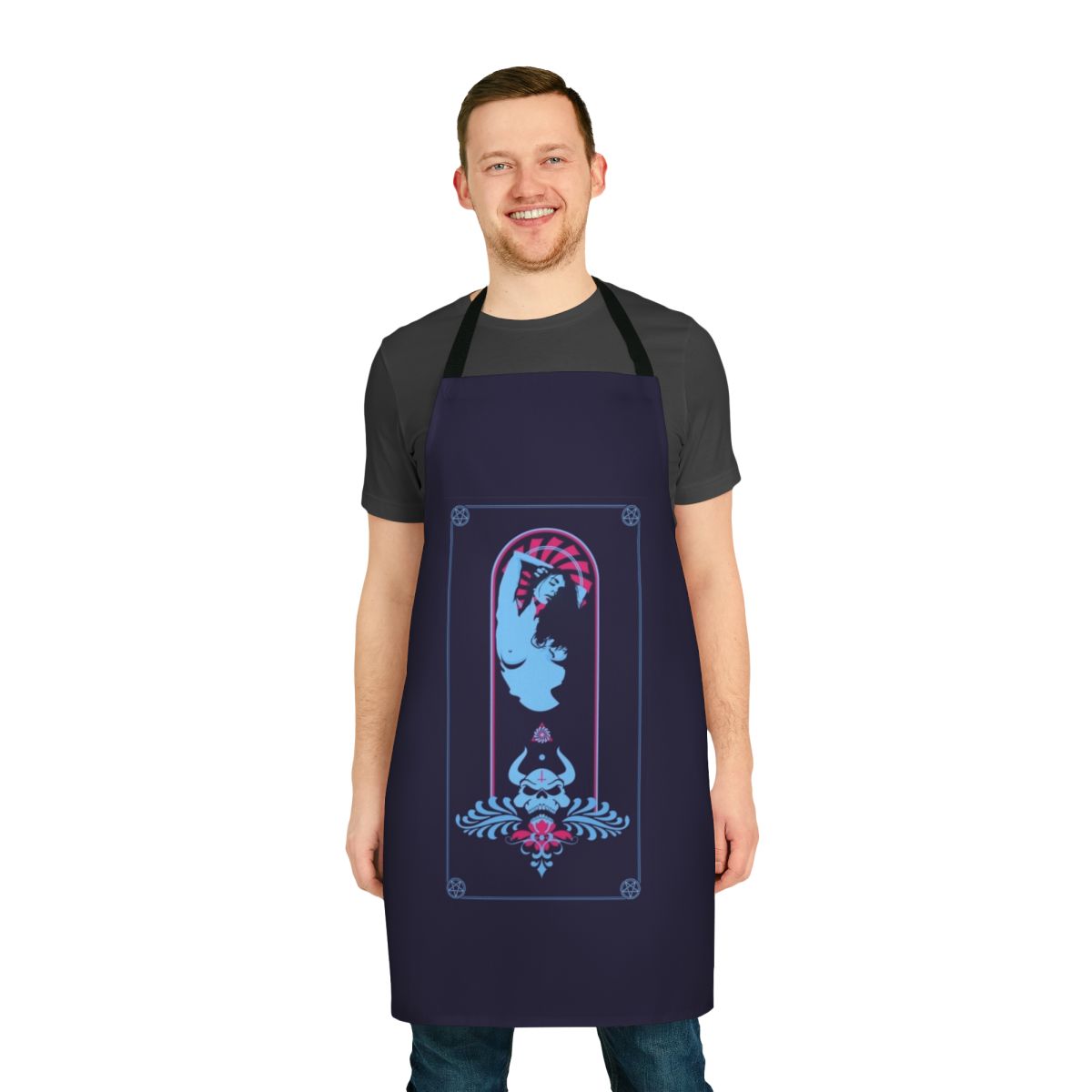 Satanic dark art apron with geometric skull and occult symbols