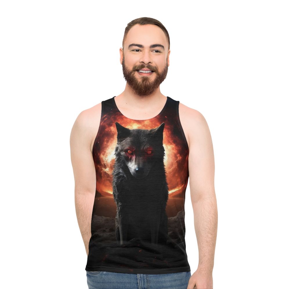 Satanic dog horror design unisex tank top