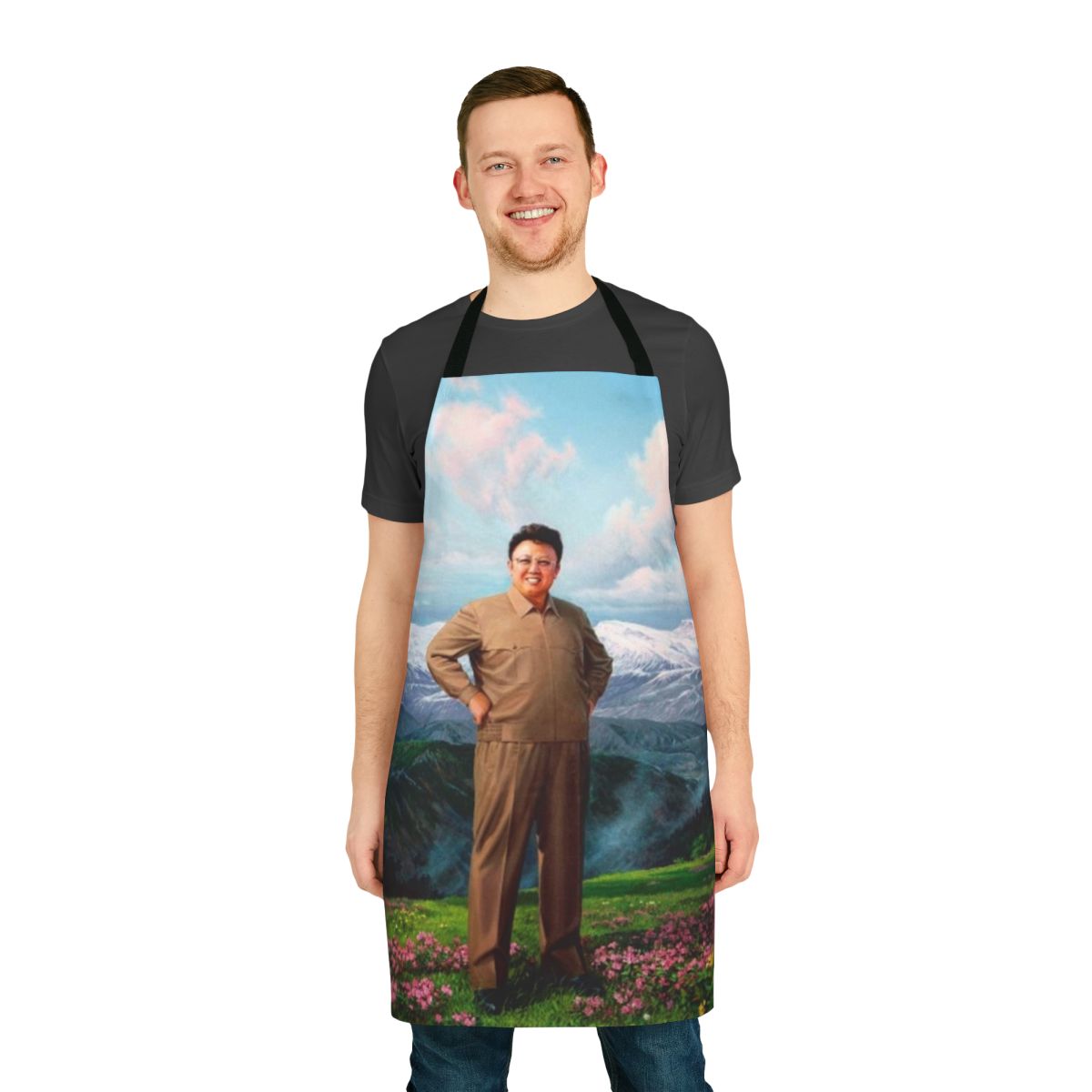 Satirical apron featuring a caricature of North Korean leader Kim Jong Il