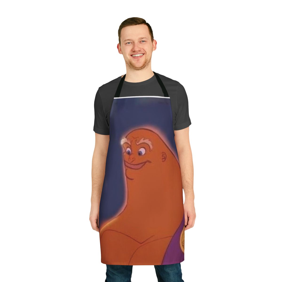 Funny apron featuring a satirical Zeus-inspired meme design