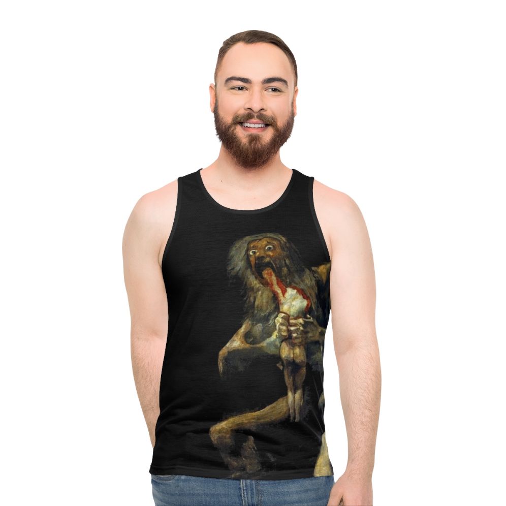 Unisex tank top featuring the mythological figure of Saturn devouring his son