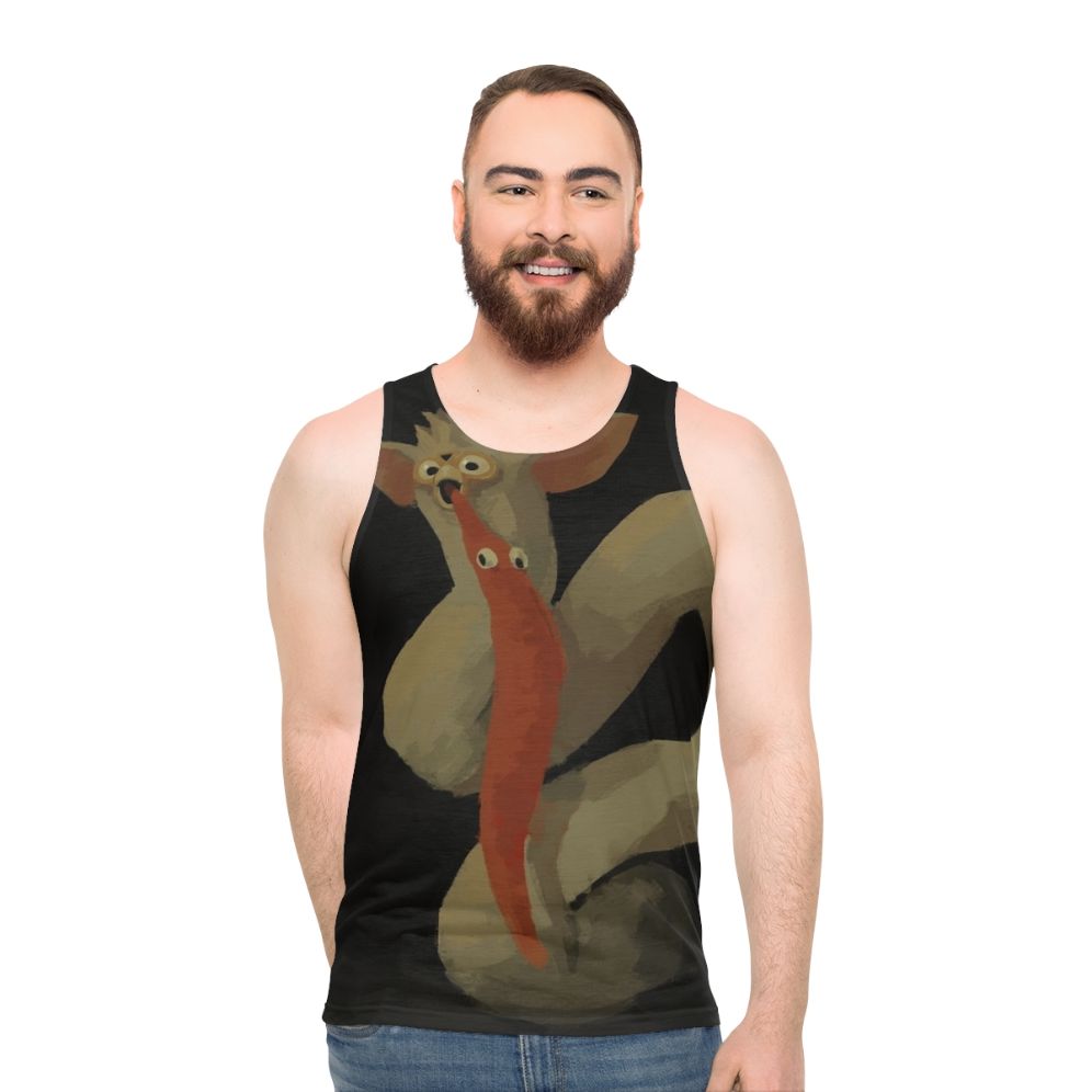 "Saturn Devouring His Son" unisex tank top with dark, surreal mythology art