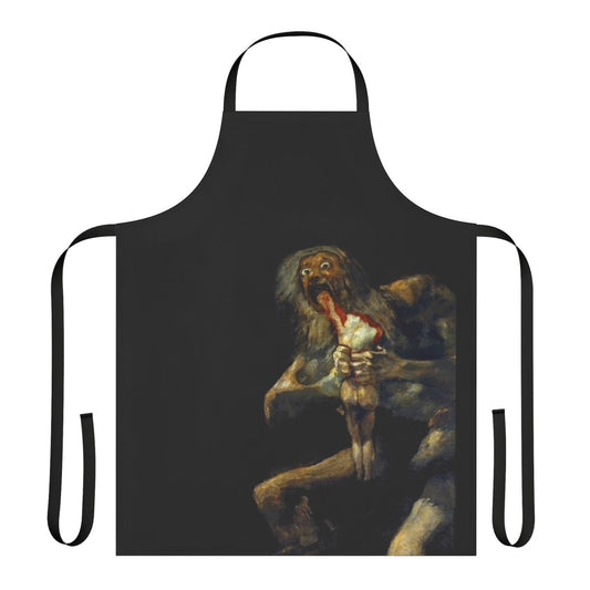 An apron featuring the iconic painting "Saturn Devouring His Son" by Francisco Goya