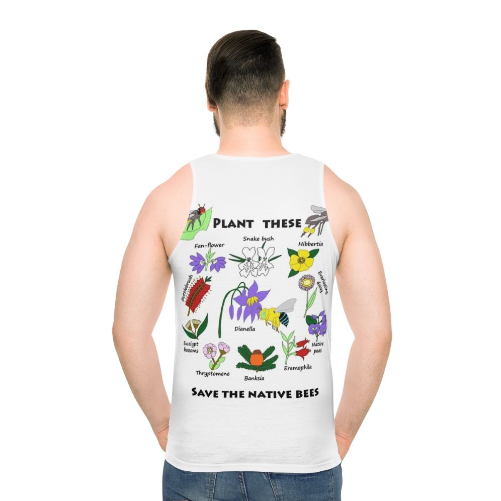 Unisex tank top with a "Plant These, Save the Native Bees" design