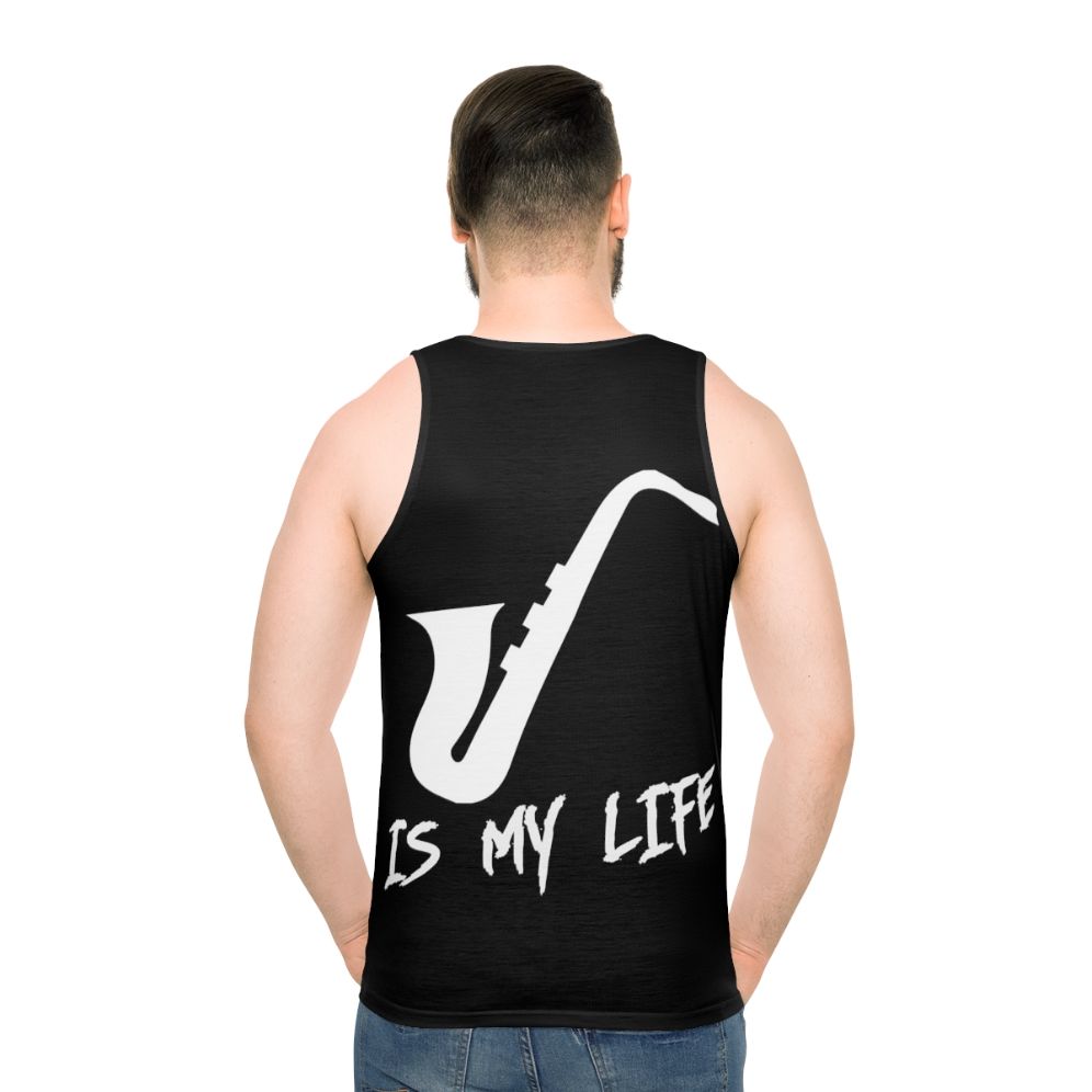 Unisex tank top with "Saxophone Is My Life" text