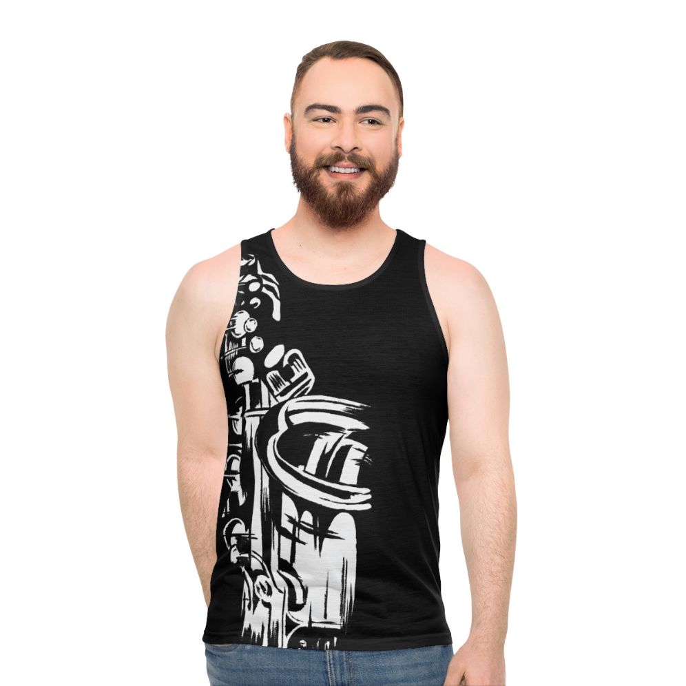 Saxophone Keywork Painting Black and White Unisex Tank Top