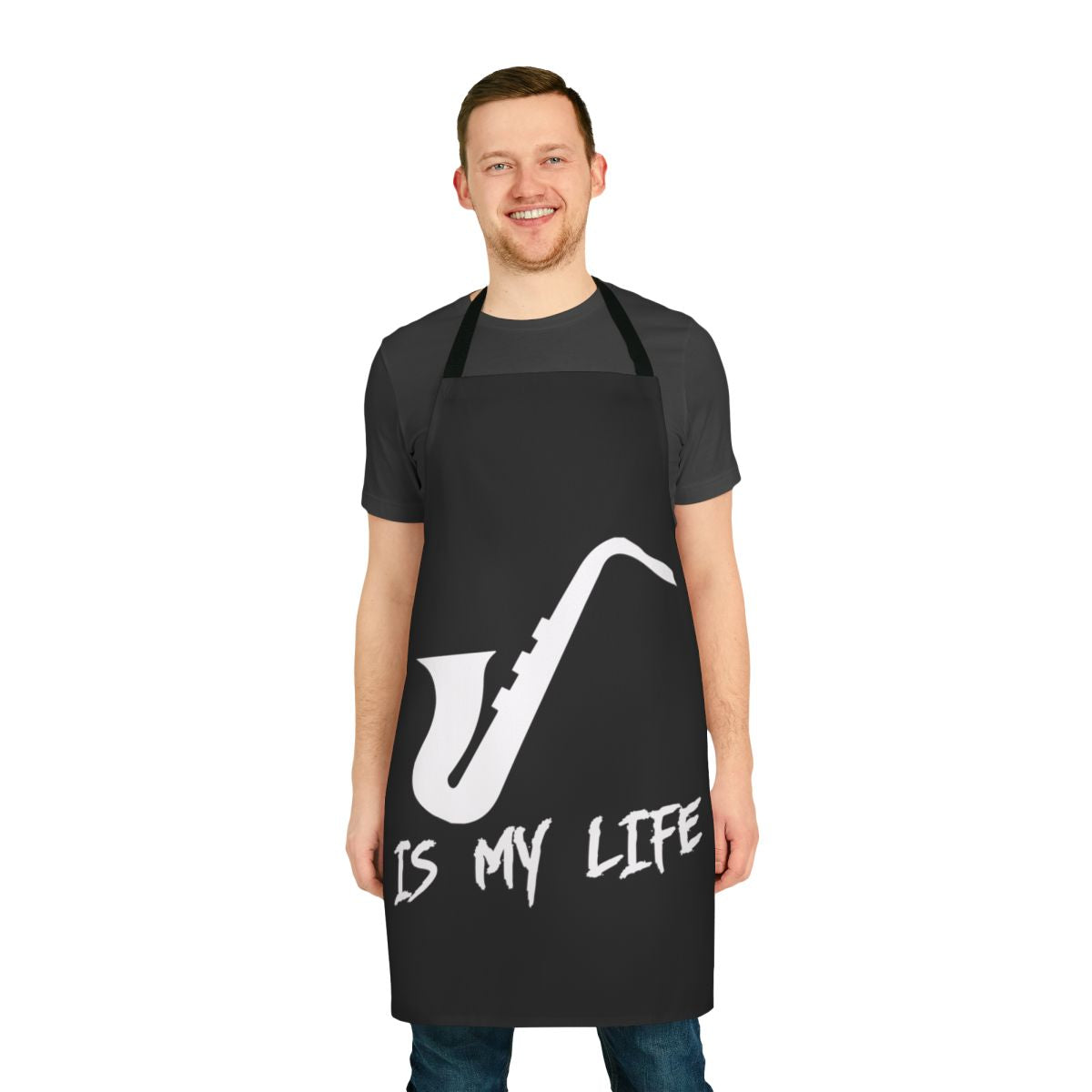 A durable and stylish apron with a saxophone design, perfect for music enthusiasts and passionate musicians.