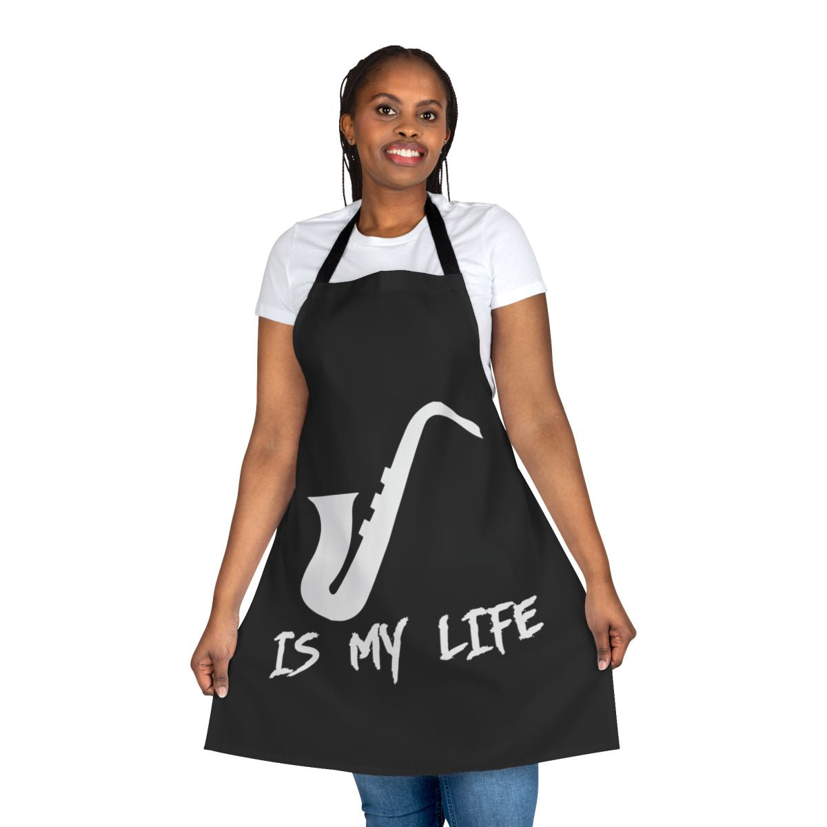 A durable and stylish apron with a saxophone design, perfect for music enthusiasts and passionate musicians.