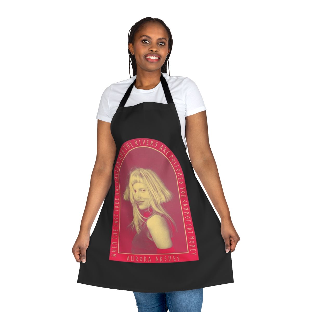 Apron featuring artwork inspired by Norwegian singer-songwriter Aurora Aksnes
