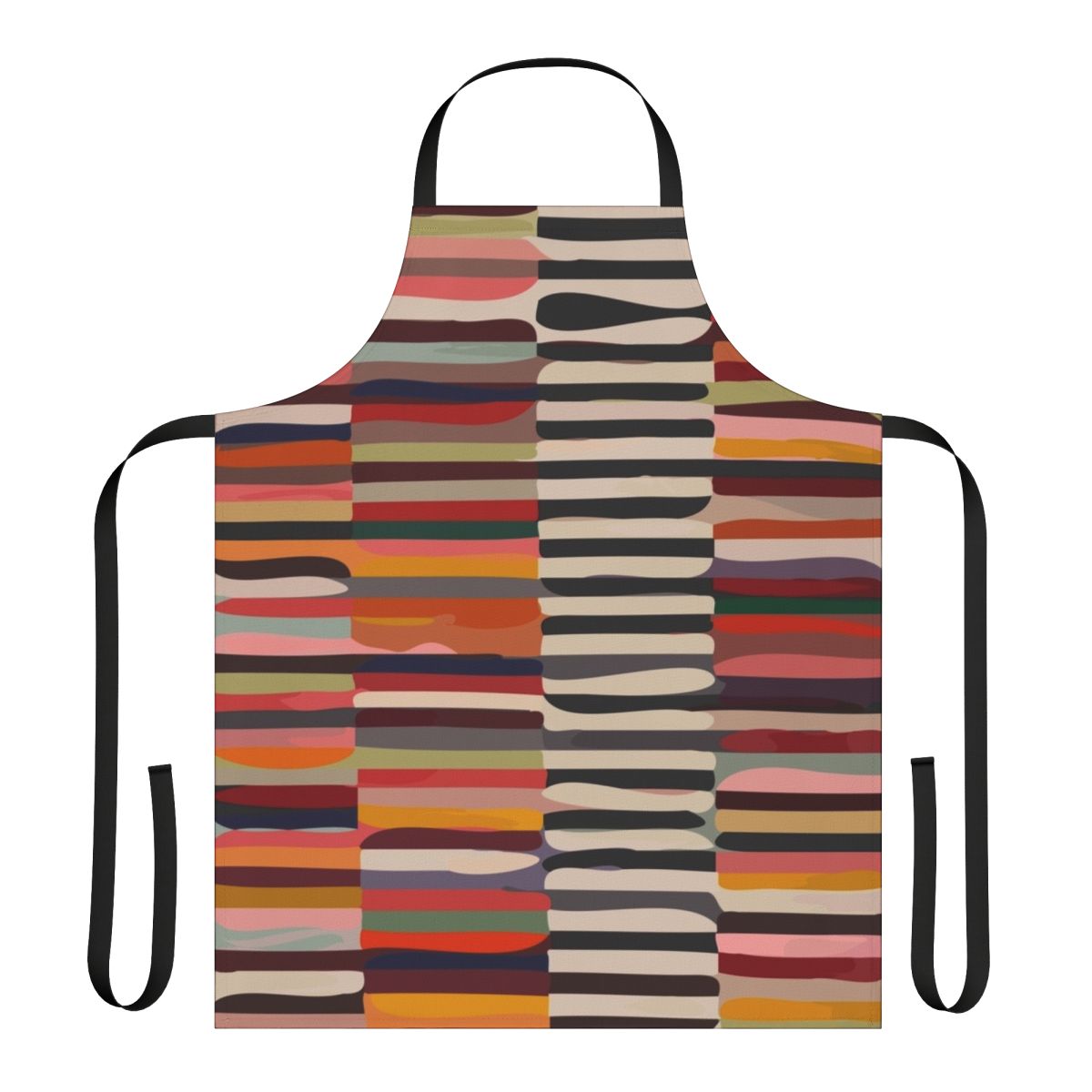 Ethnic Scandinavian pattern apron with modern, minimalist design in black, white, and geometric lines.
