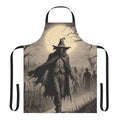 A spooky and mysterious scarecrow-themed apron for autumn and Halloween celebrations.