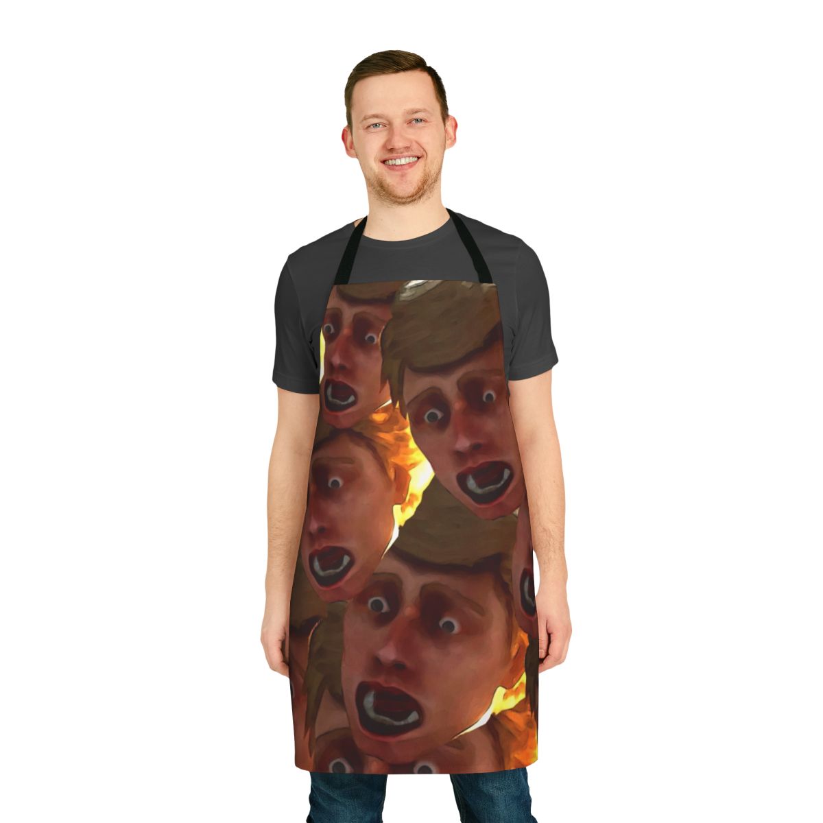 Scared, Humorous Face Graphic Printed on a High-Quality Apron - Perfect for Horror Movie Fans