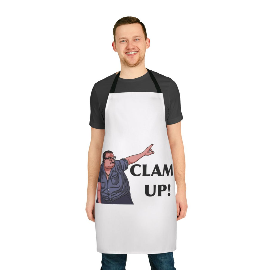 Scared Straight inspired Matt Foley novelty apron with "Clam Up" design