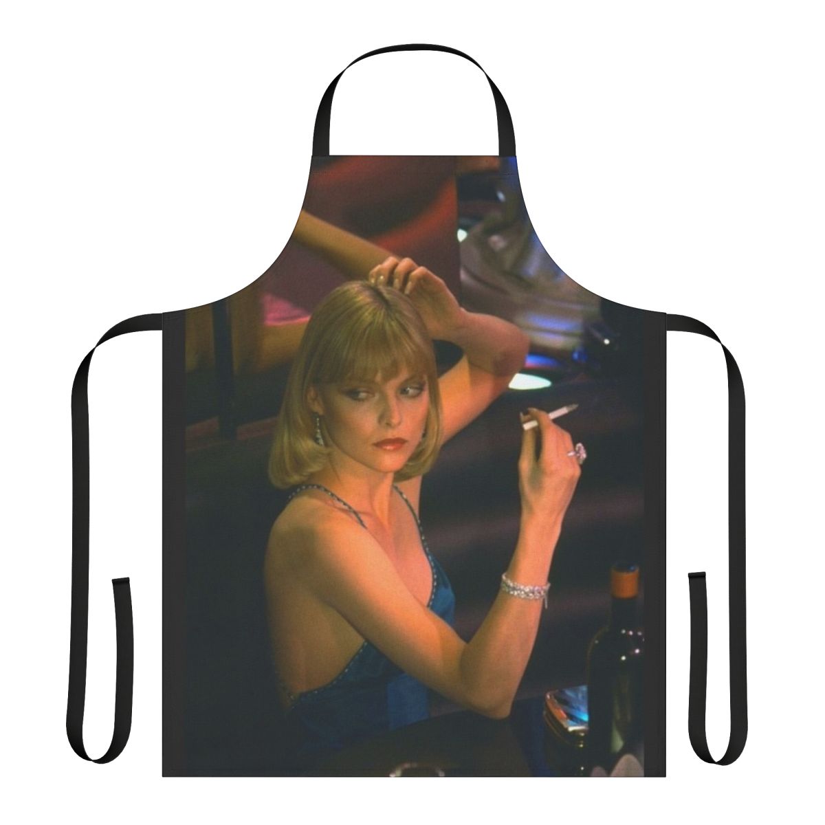 Scarface 1983 inspired Elvira Hancock apron featuring iconic imagery and quotes from the film