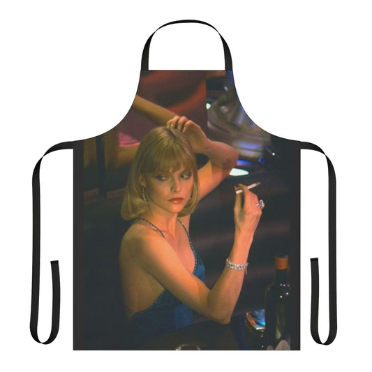 Scarface 1983 inspired Elvira Hancock apron featuring iconic imagery and quotes from the film