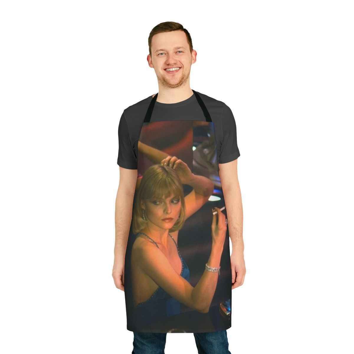 Scarface 1983 inspired Elvira Hancock apron featuring iconic imagery and quotes from the film